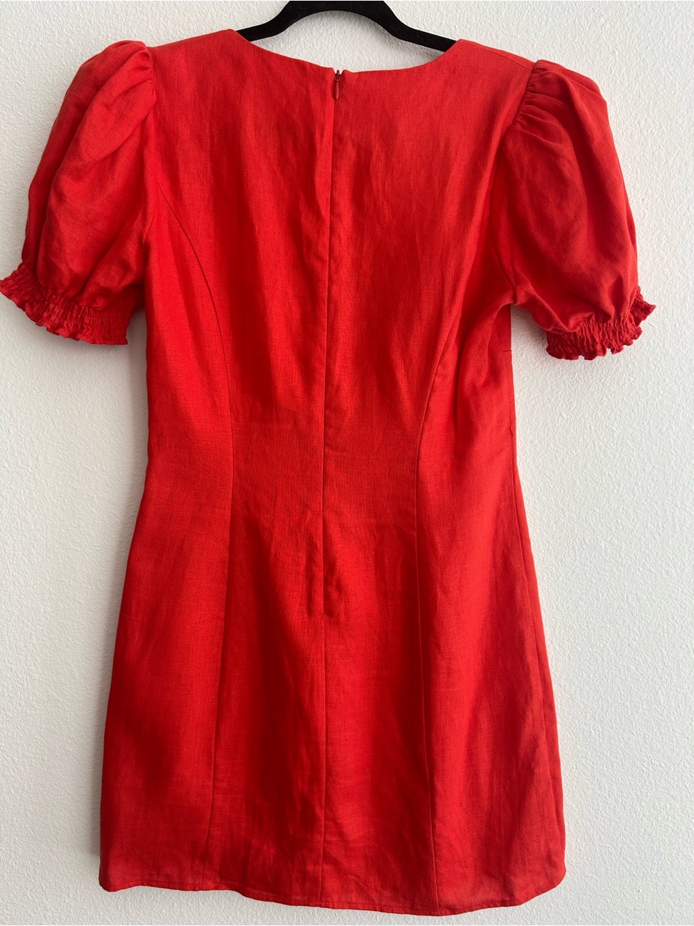 Reformation 100% Linen Red Puff-Sleeve Sweetheart Mini Dress Sz 6 - Picture 3 of 6